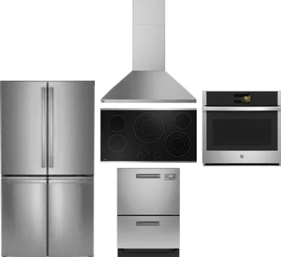 5 Piece Package Includes Refrigerator, Cooktop, Wall Oven, Hood And Dishwasher
